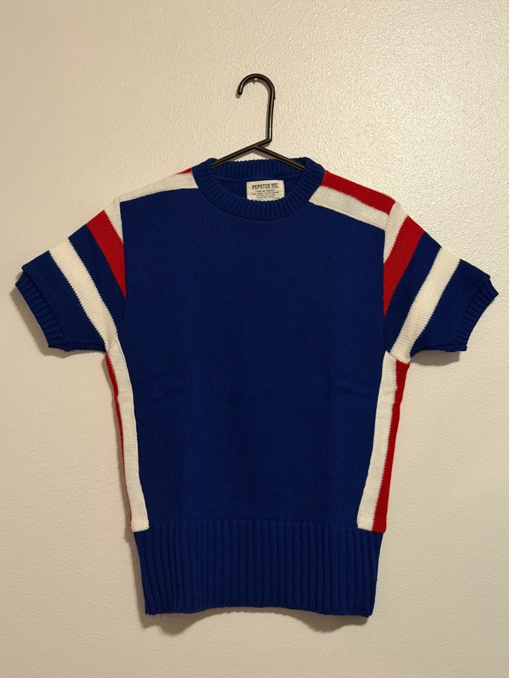 Pepster Royal Blue Crewneck Short-Sleeve Sweater with Red & White Stripes